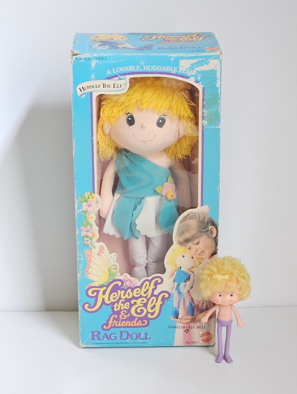 Vintage "Herself The Elf" 15" Rag Doll Mattel #4852 Plus 5" Mini Doll 1982